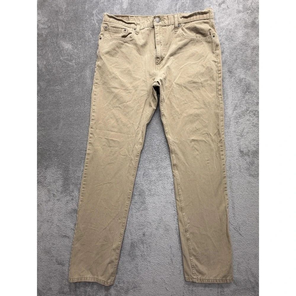 Levis 502 Jeans Mens Measured 39x34 Beige Tapered Stretch Denim Zip Fly